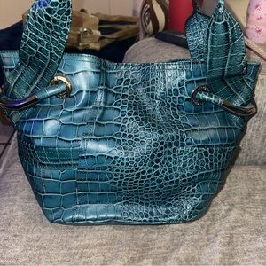 B. Makowsky Teal Crocodile-Embossed Shoulder Bag